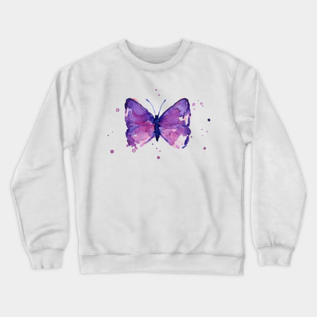 Purple Butterfly Watercolor Crewneck Sweatshirt by Olechka